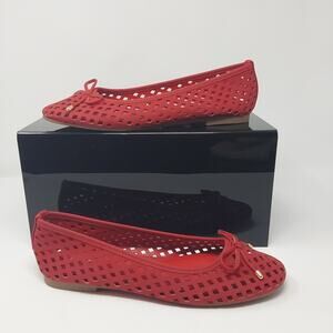 MIA Red Laser Cut Ballet Flats Women's Size 8.5 Bow Slip On Shoes